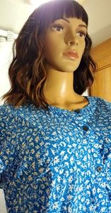 LOFT Petites 14P Cerulean blue white floral wrap sheath belted